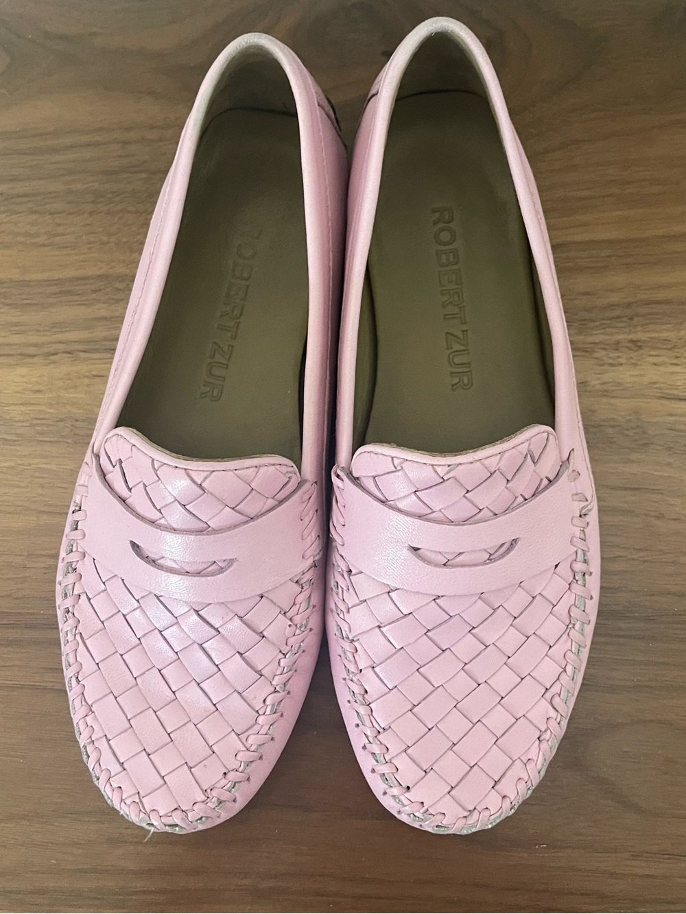 Robert Zur Pink Woven Leather Penny Loafers Size 7.5